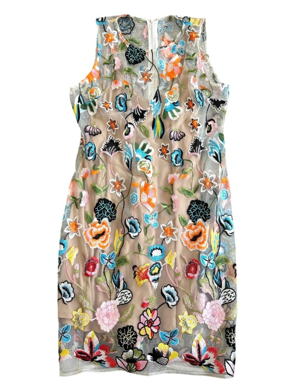 Alexia Admor Womens Sz 14 Floral Embroidered Sleeveless Sheer Overlay Dress